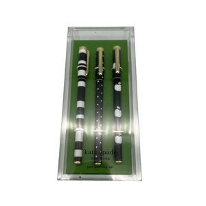 Kate Spade Dots and Stripes Fine Point Pen Set of 3 with Acrylic Tray